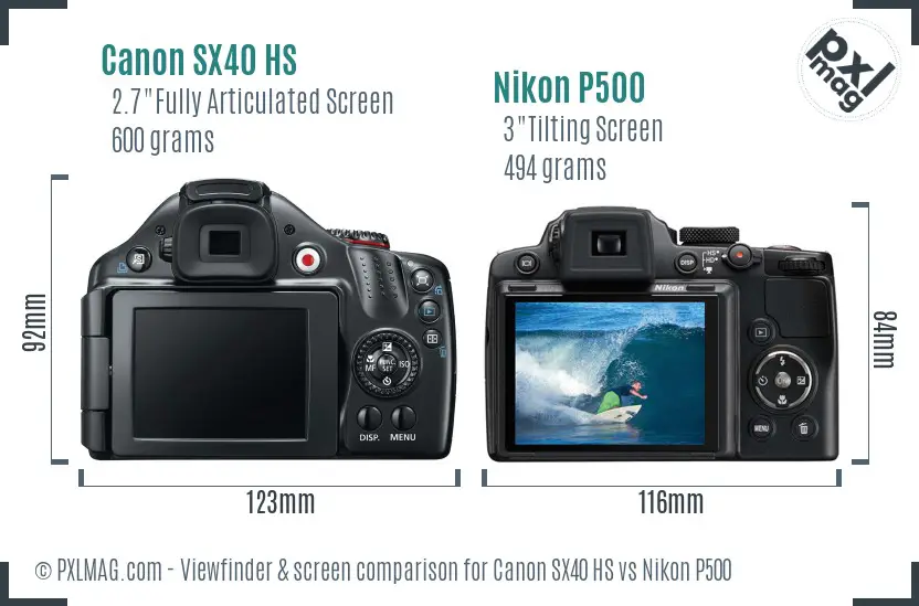 Canon SX40 HS vs Nikon P500 Screen and Viewfinder comparison
