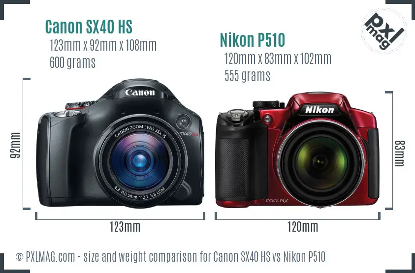 Canon SX40 HS vs Nikon P510 size comparison