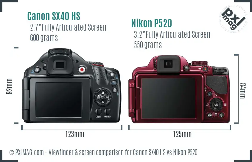 Canon SX40 HS vs Nikon P520 Screen and Viewfinder comparison