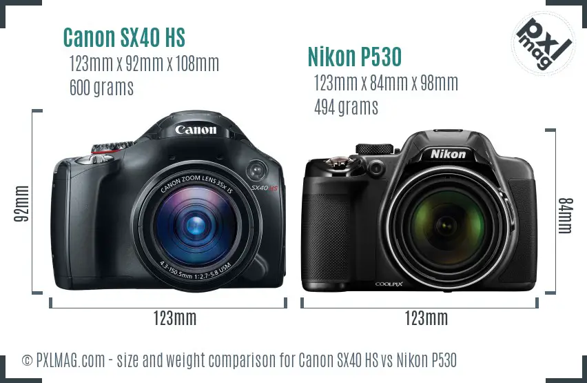 Canon SX40 HS vs Nikon P530 size comparison Canon SX40 HS vs Nikon P530 size comparison