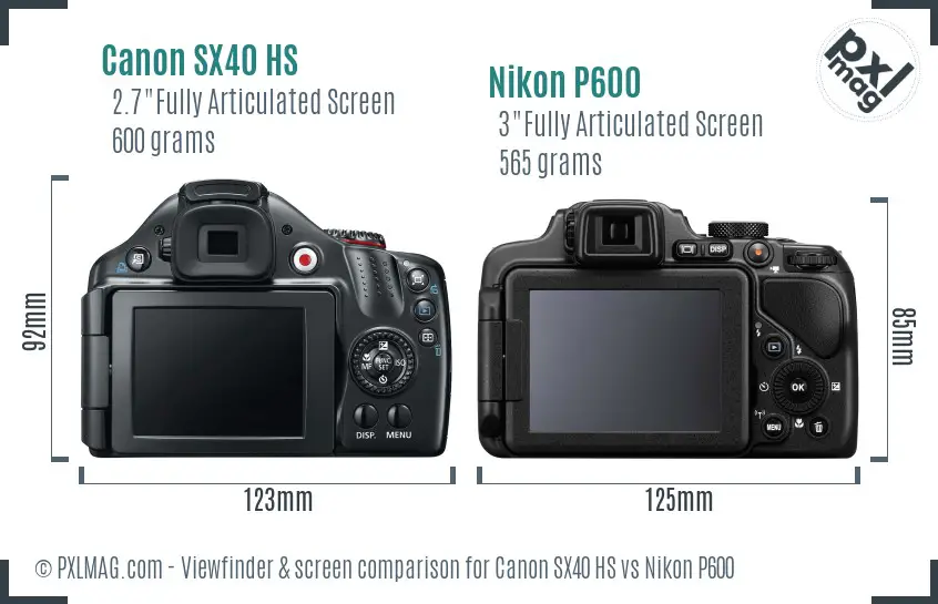 Canon SX40 HS vs Nikon P600 Screen and Viewfinder comparison