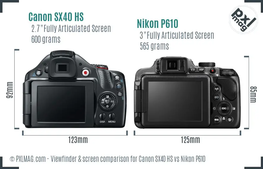 Canon SX40 HS vs Nikon P610 Screen and Viewfinder comparison