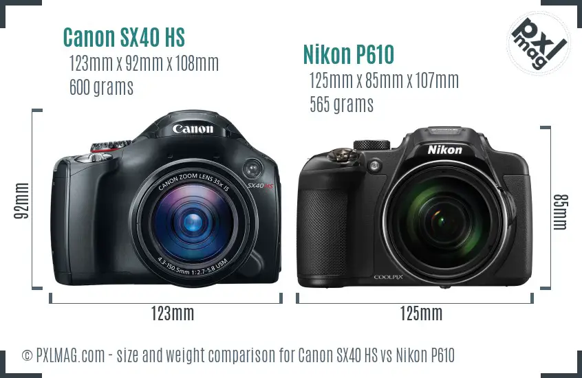 Canon SX40 HS vs Nikon P610 size comparison