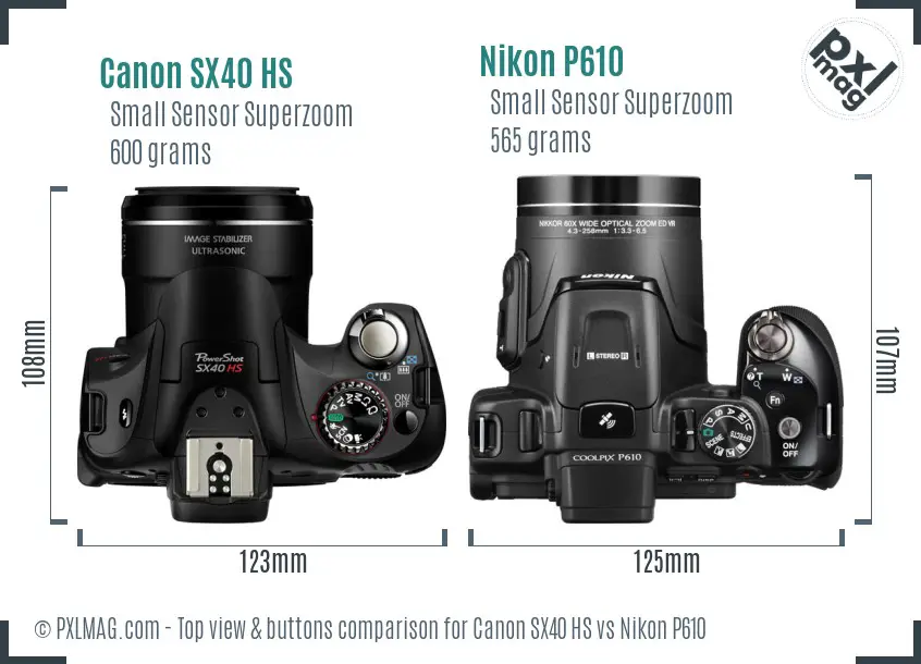 Canon SX40 HS vs Nikon P610 top view buttons comparison