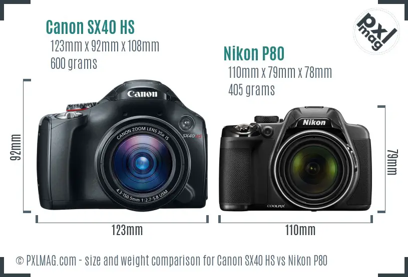 Canon SX40 HS vs Nikon P80 size comparison