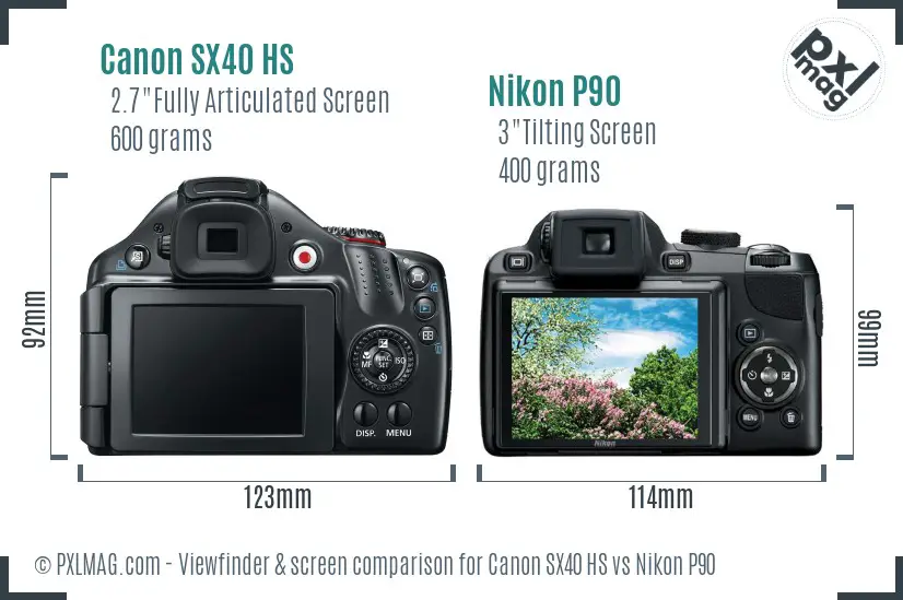 Canon SX40 HS vs Nikon P90 Screen and Viewfinder comparison