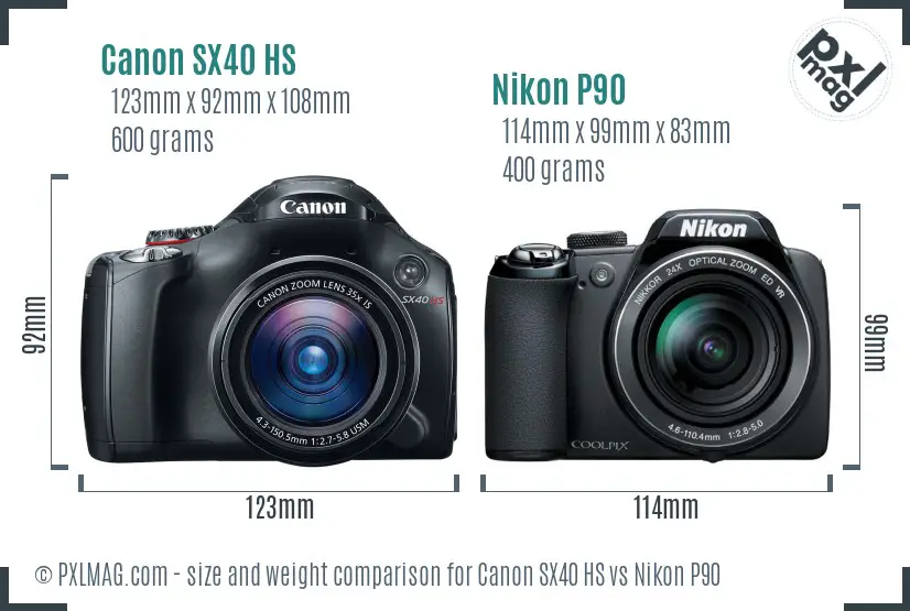 Canon SX40 HS vs Nikon P90 size comparison