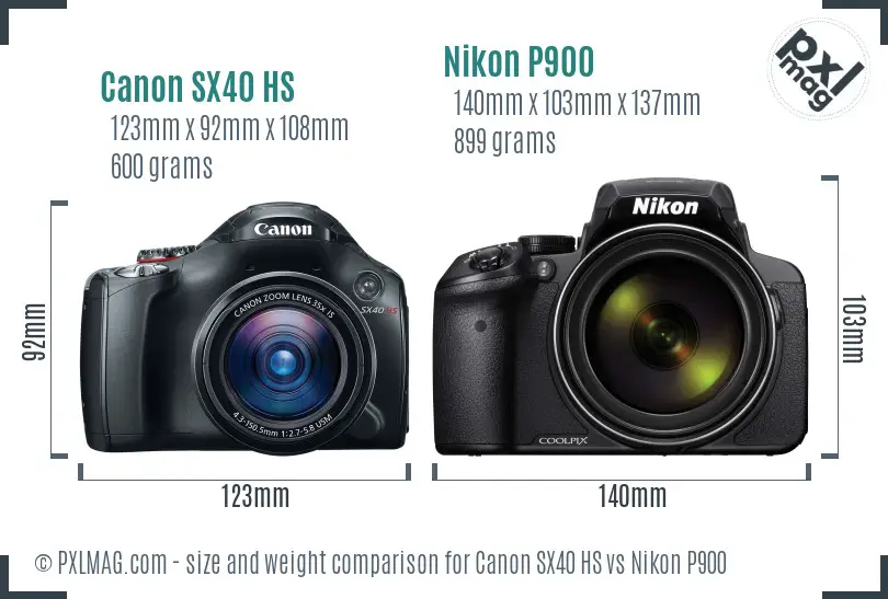 Canon SX40 HS vs Nikon P900 size comparison