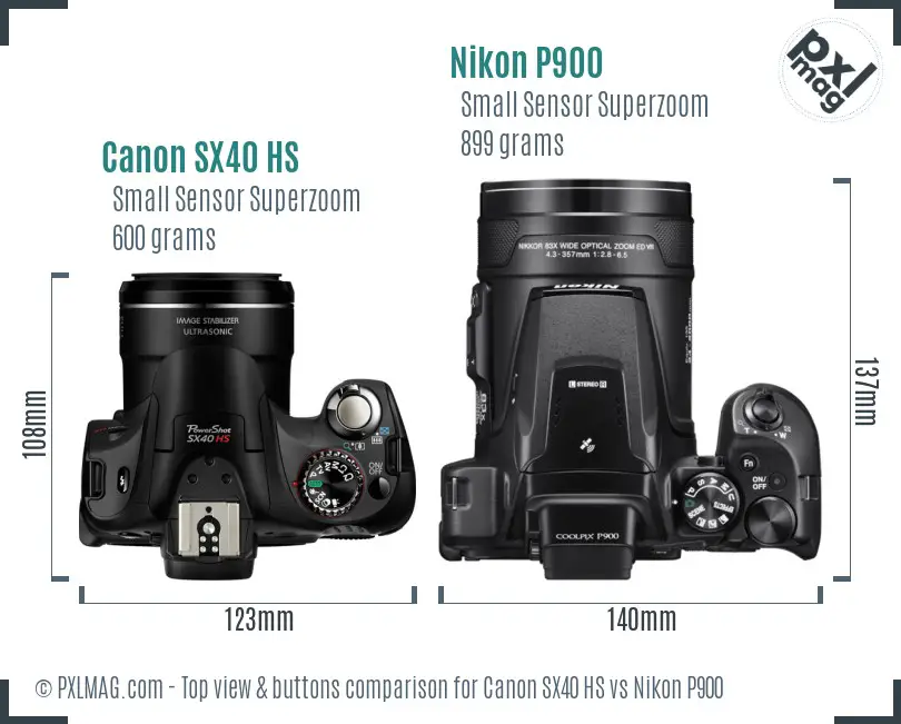Canon SX40 HS vs Nikon P900 top view buttons comparison