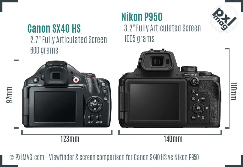 Canon SX40 HS vs Nikon P950 Screen and Viewfinder comparison