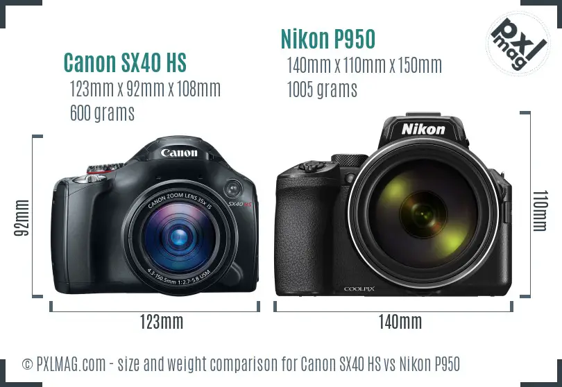 Canon SX40 HS vs Nikon P950 size comparison