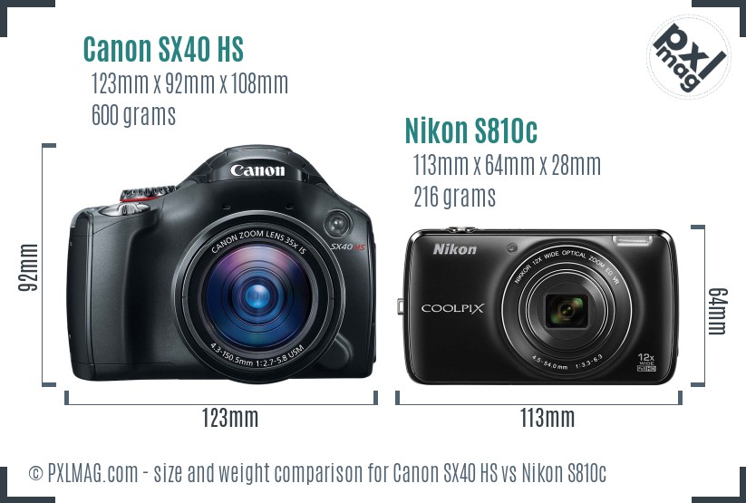 Canon SX40 HS vs Nikon S810c size comparison Canon SX40 HS vs Nikon S810c size comparison