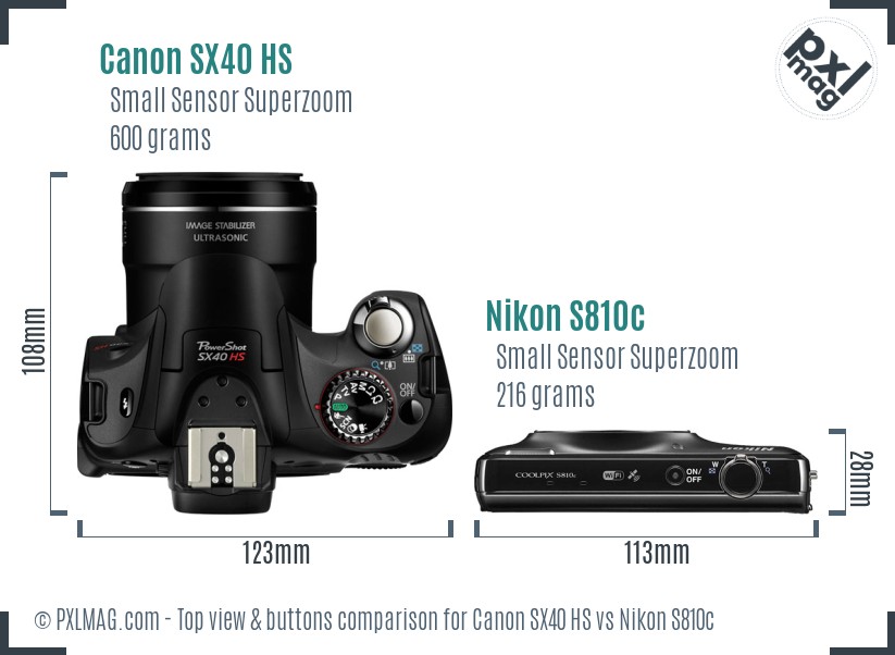 Canon SX40 HS vs Nikon S810c top view buttons comparison