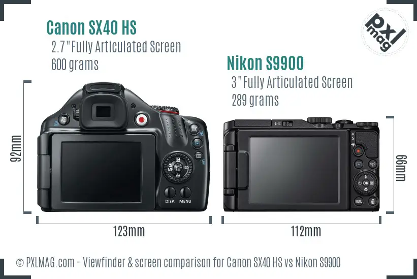 Canon SX40 HS vs Nikon S9900 Screen and Viewfinder comparison