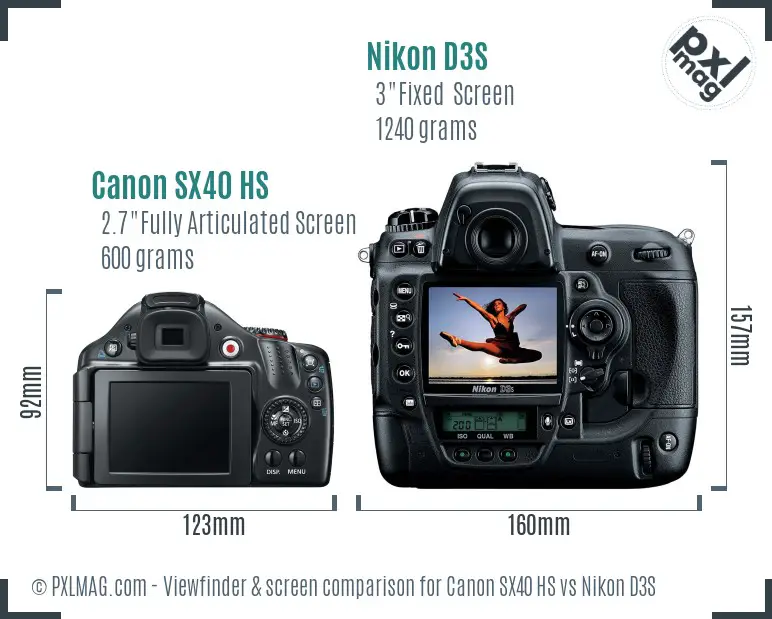 Canon SX40 HS vs Nikon D3S Screen and Viewfinder comparison