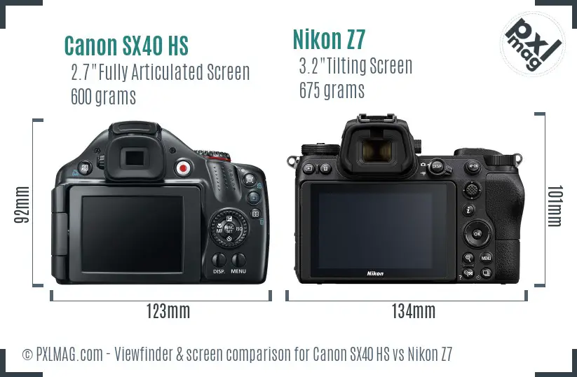 Canon SX40 HS vs Nikon Z7 Screen and Viewfinder comparison