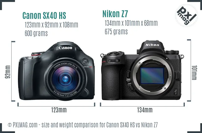 Canon SX40 HS vs Nikon Z7 size comparison