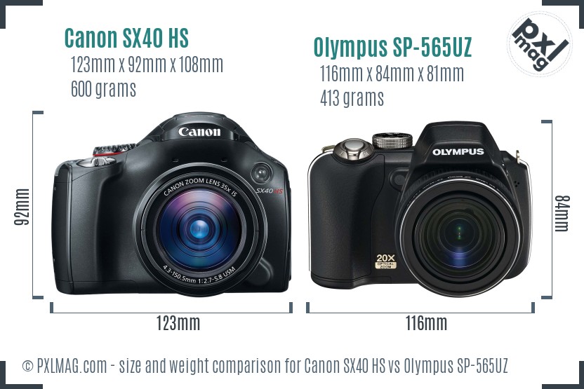 Canon SX40 HS vs Olympus SP-565UZ size comparison