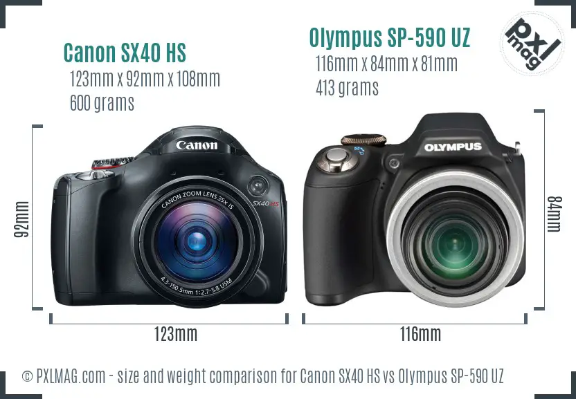 Canon SX40 HS vs Olympus SP-590 UZ size comparison Canon SX40 HS vs Olympus SP-590 UZ size comparison