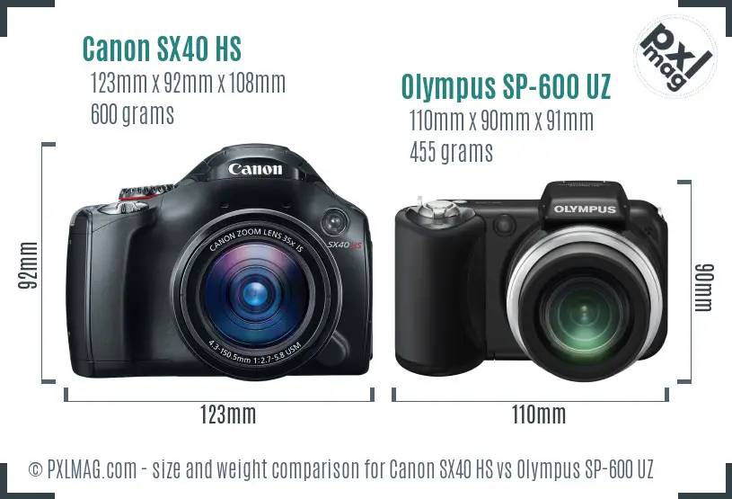 Canon SX40 HS vs Olympus SP-600 UZ size comparison Canon SX40 HS vs Olympus SP-600 UZ size comparison