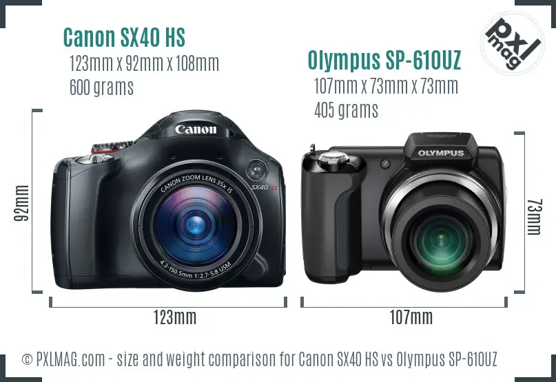 Canon SX40 HS vs Olympus SP-610UZ size comparison