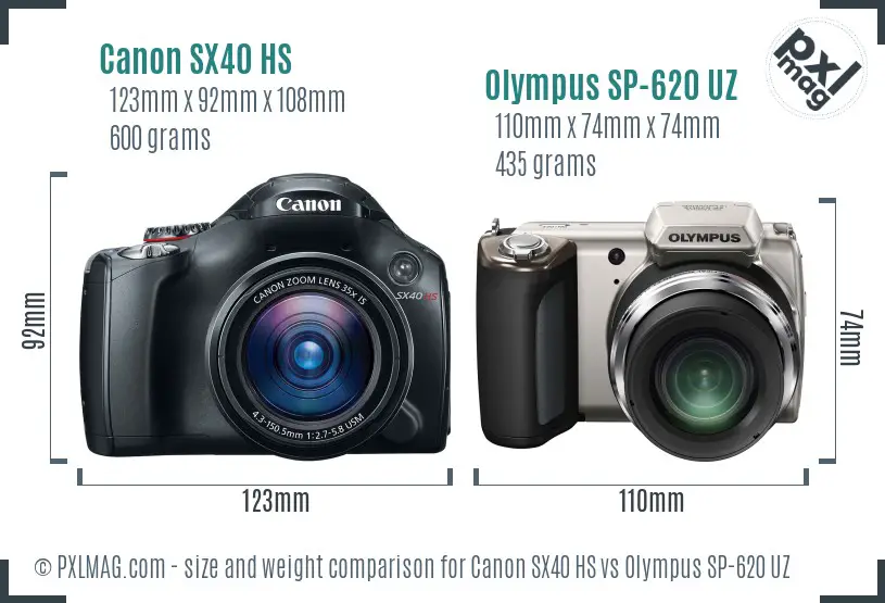 Canon SX40 HS vs Olympus SP-620 UZ size comparison