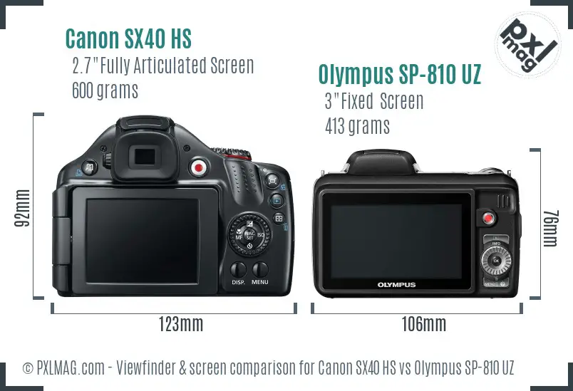 Canon SX40 HS vs Olympus SP-810 UZ Screen and Viewfinder comparison