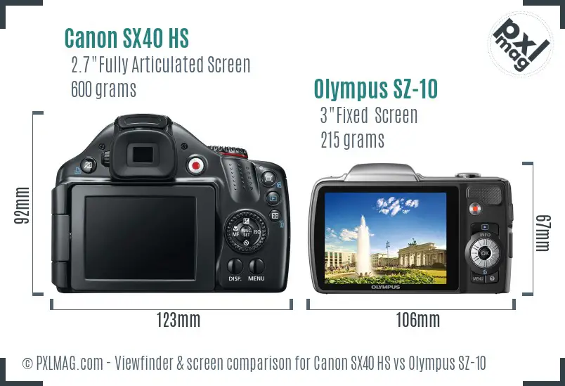 Canon SX40 HS vs Olympus SZ-10 Screen and Viewfinder comparison