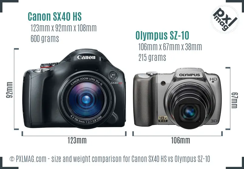 Canon SX40 HS vs Olympus SZ-10 size comparison