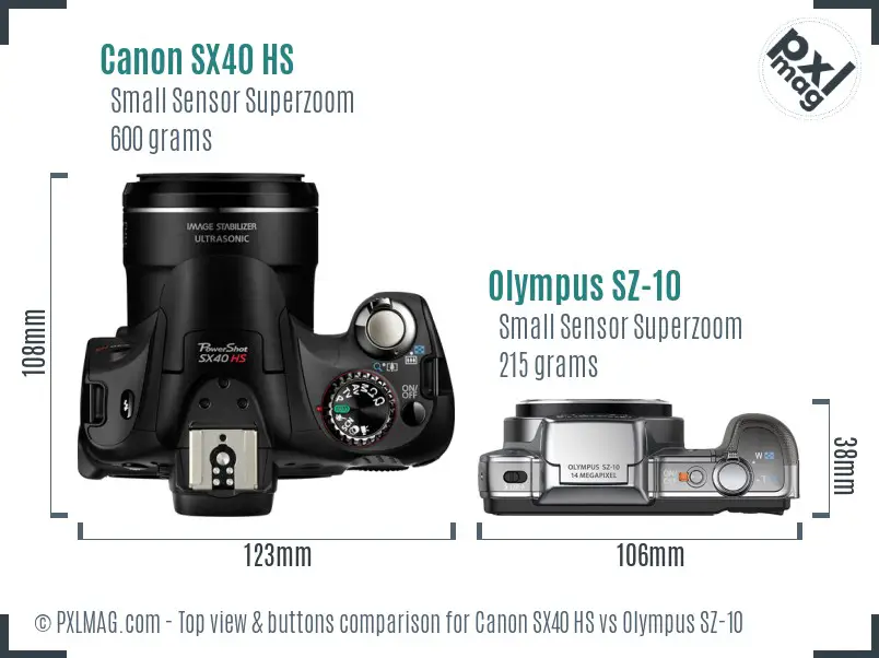Canon SX40 HS vs Olympus SZ-10 top view buttons comparison