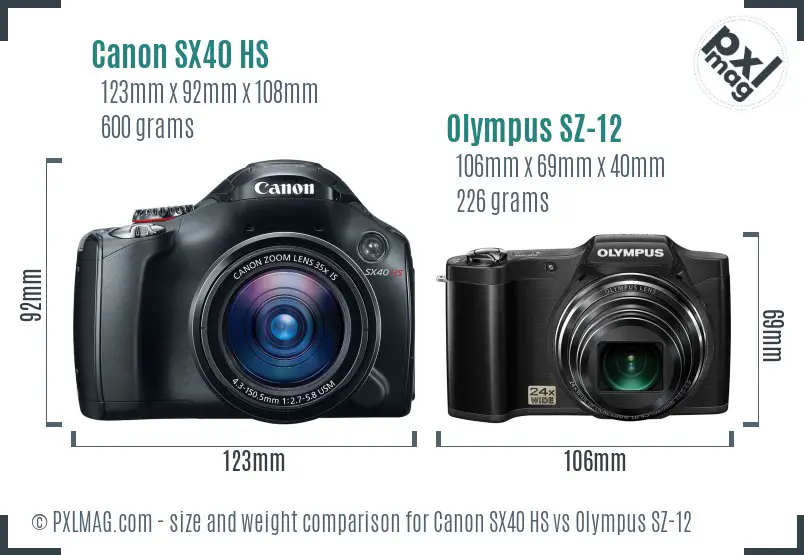 Canon SX40 HS vs Olympus SZ-12 size comparison