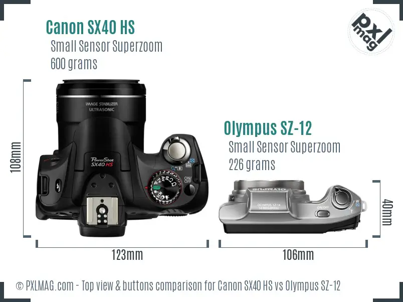 Canon SX40 HS vs Olympus SZ-12 top view buttons comparison