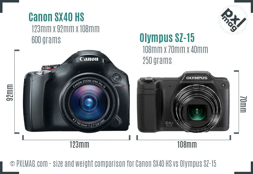 Canon SX40 HS vs Olympus SZ-15 size comparison