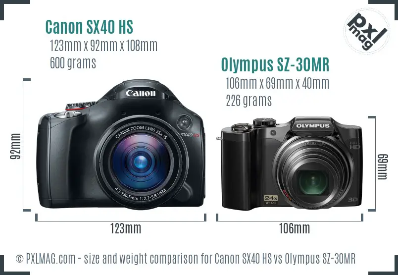 Canon SX40 HS vs Olympus SZ-30MR size comparison