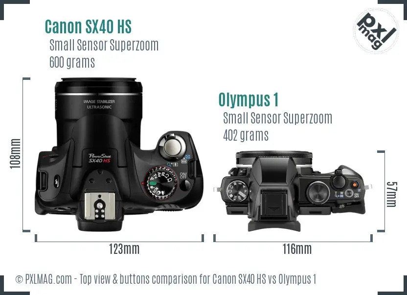 Canon SX40 HS vs Olympus 1 top view buttons comparison Canon SX40 HS vs Olympus 1 top view buttons comparison
