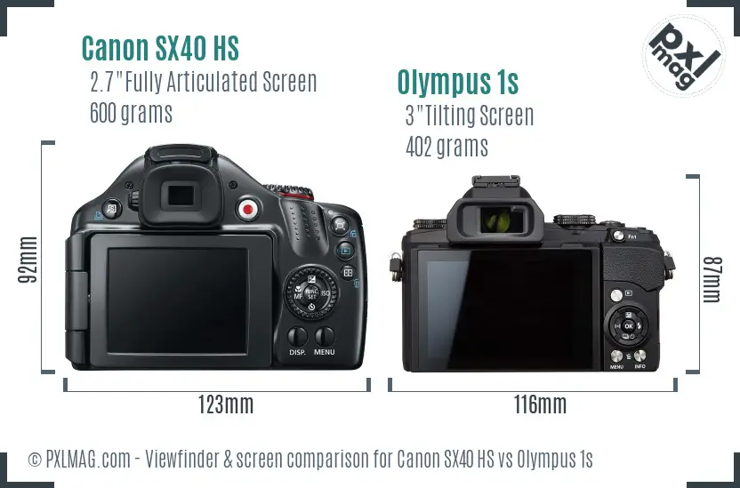 Canon SX40 HS vs Olympus 1s Screen and Viewfinder comparison