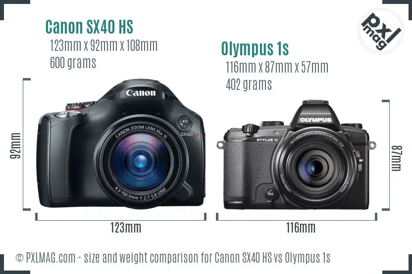 Canon SX40 HS vs Olympus 1s size comparison