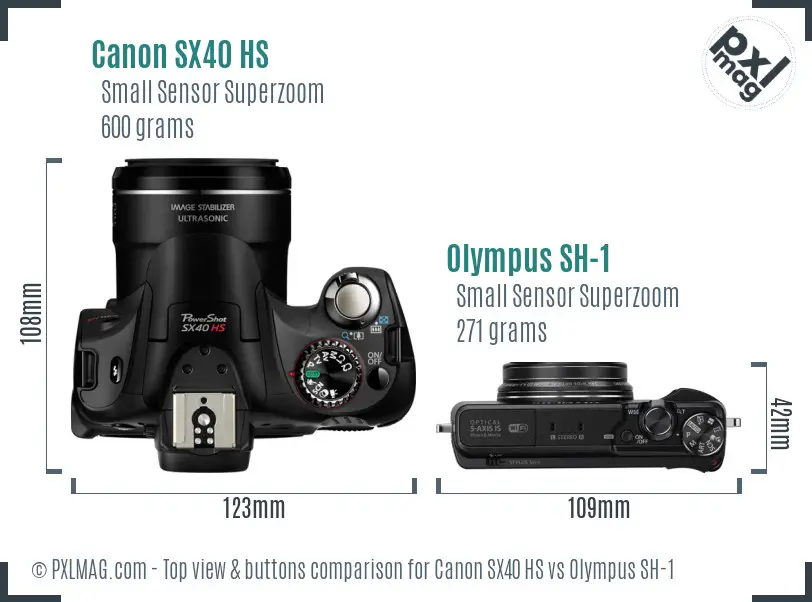 Canon SX40 HS vs Olympus SH-1 top view buttons comparison