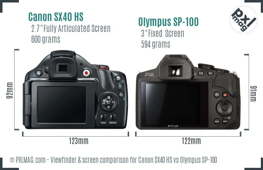 Canon SX40 HS vs Olympus SP-100 Screen and Viewfinder comparison