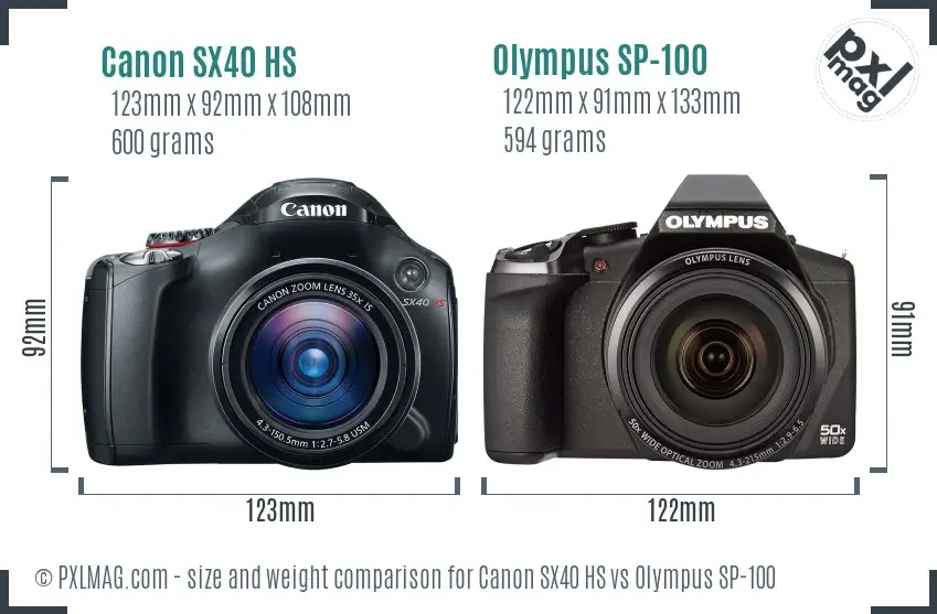 Canon SX40 HS vs Olympus SP-100 size comparison
