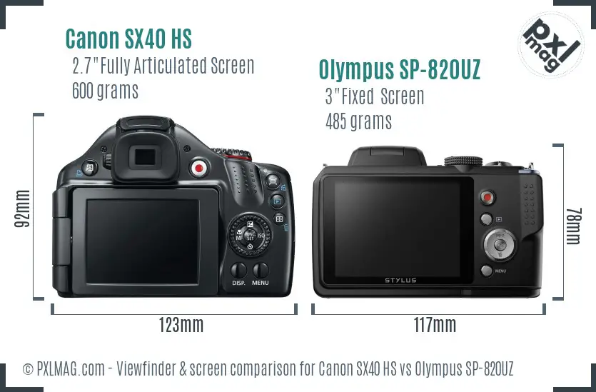 Canon SX40 HS vs Olympus SP-820UZ Screen and Viewfinder comparison