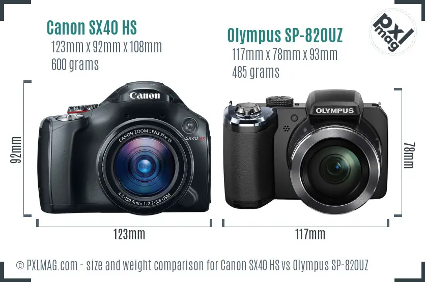 Canon SX40 HS vs Olympus SP-820UZ size comparison