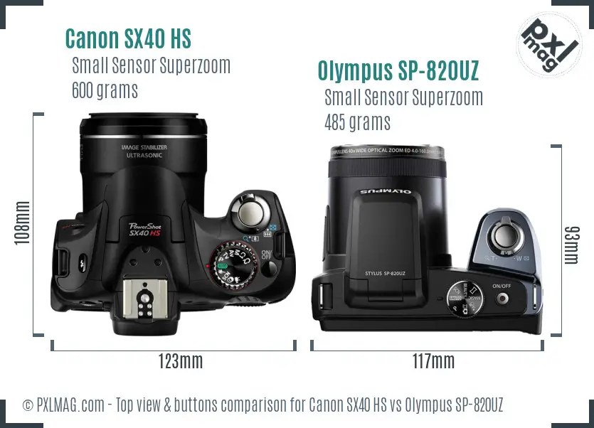 Canon SX40 HS vs Olympus SP-820UZ top view buttons comparison