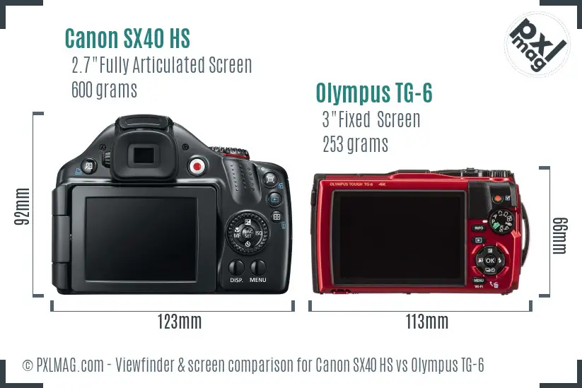 Canon SX40 HS vs Olympus TG-6 Screen and Viewfinder comparison