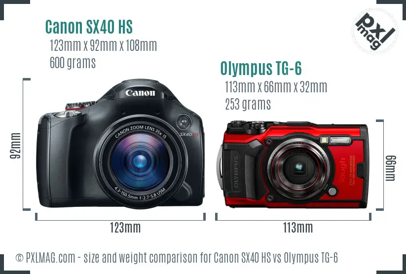 Canon SX40 HS vs Olympus TG-6 size comparison