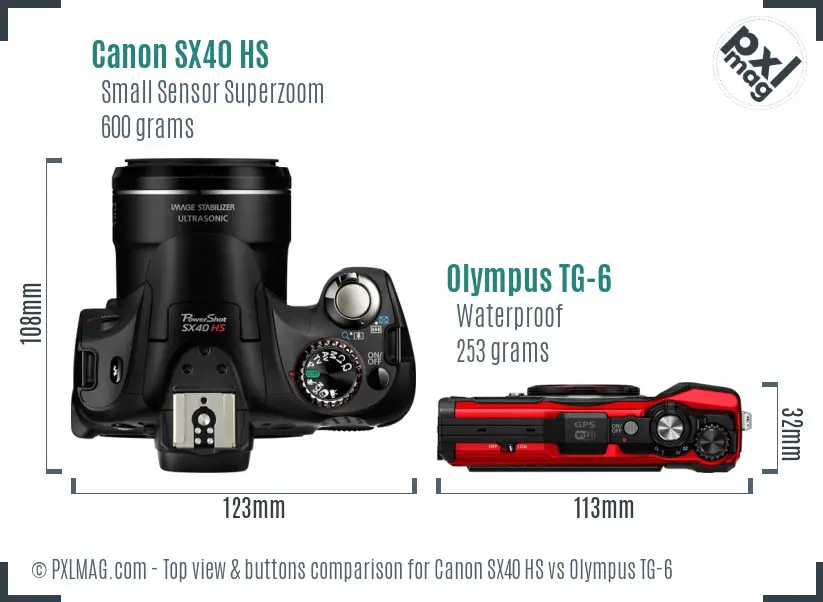 Canon SX40 HS vs Olympus TG-6 top view buttons comparison