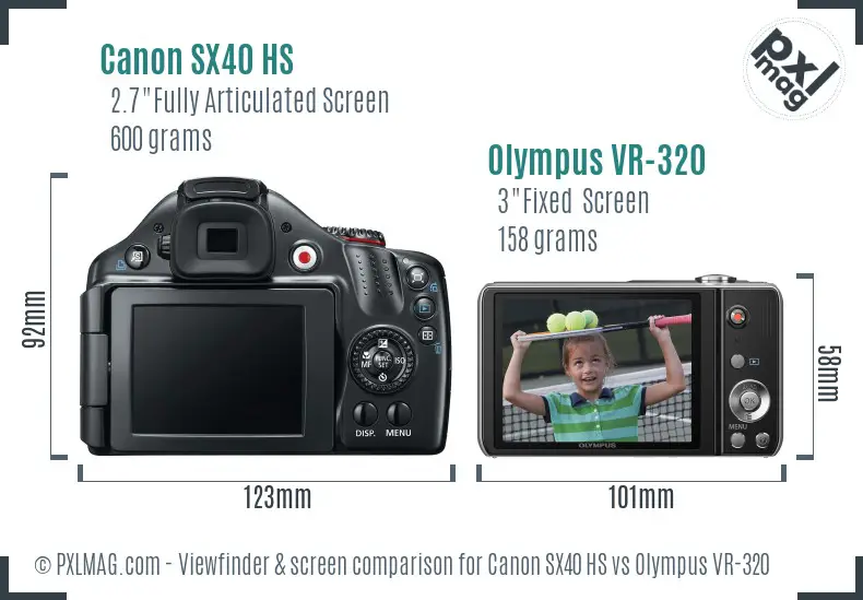 Canon SX40 HS vs Olympus VR-320 Screen and Viewfinder comparison