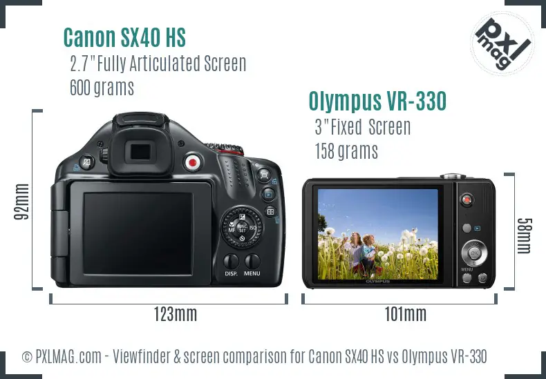 Canon SX40 HS vs Olympus VR-330 Screen and Viewfinder comparison