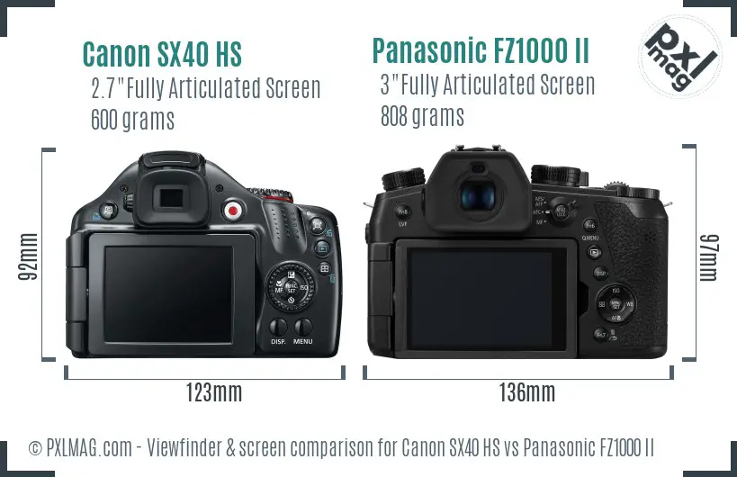 Canon SX40 HS vs Panasonic FZ1000 II Screen and Viewfinder comparison
