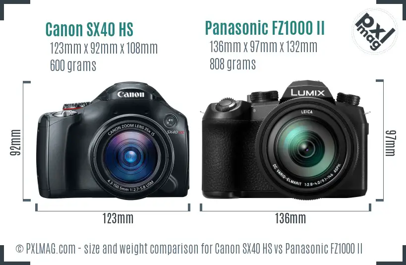 Canon SX40 HS vs Panasonic FZ1000 II size comparison